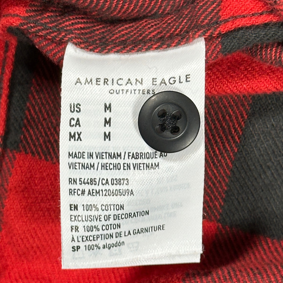 American Eagle Shirt Adult MEDIUM Red Black Buffalo Plaid Flannel Lumberjack - Picture 9 of 11